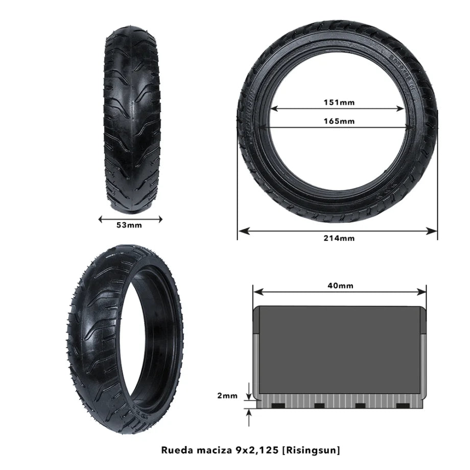 Anvelopă RisingSun plină  9×2,125